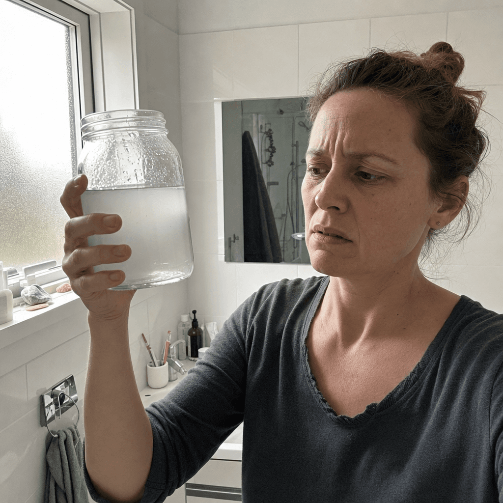 Hannah filled a clean jar straight from her shower head. The faint grey tint was the first clue.